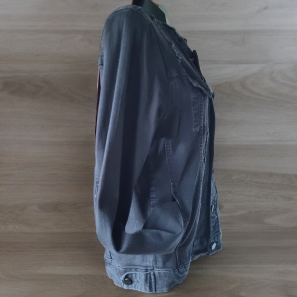 Rachel Roy Distressed Black Denim Jacket - Picture 2 of 8